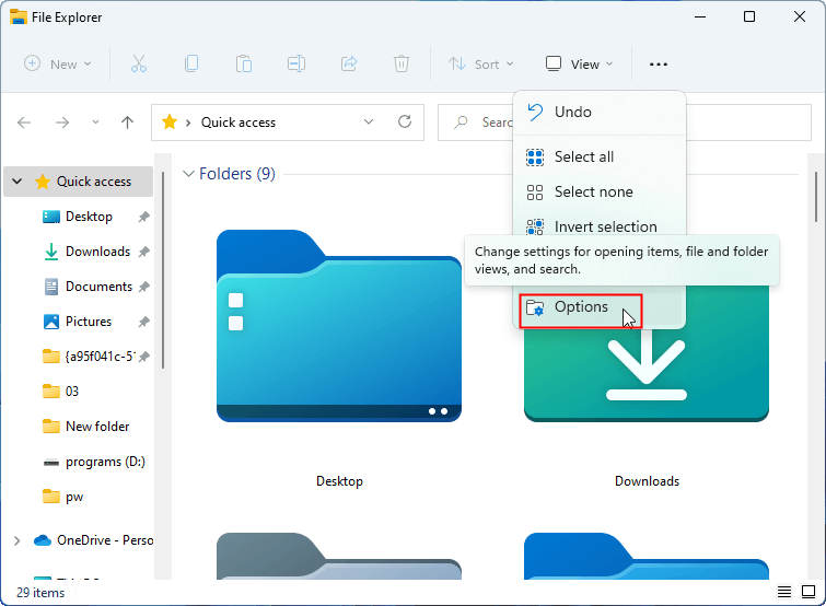 select folder options