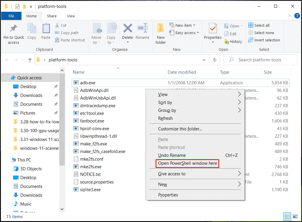 open platform tools in CMD or PowerShell