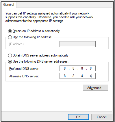 change the DNS address