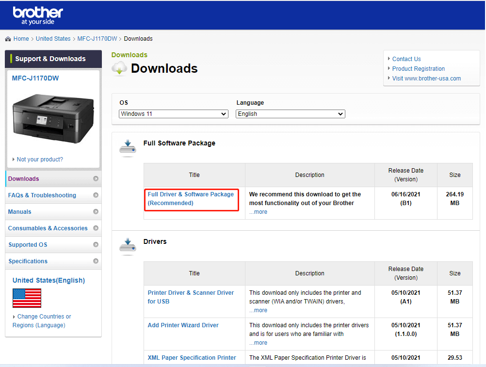 brother printer driver windows 11