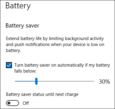 turn on battery saver on Windows 10