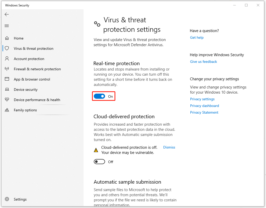 turn the Real-time protection off