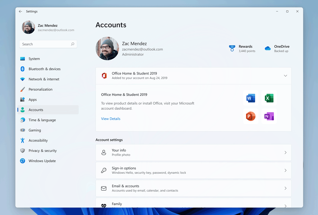 the new account settings page