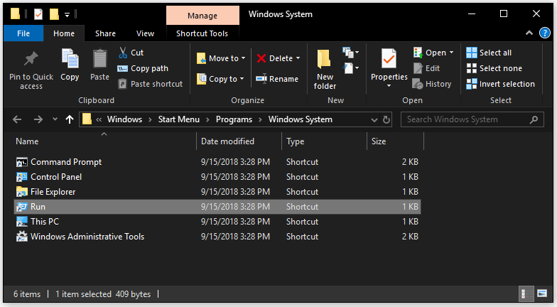 create a Windows Run desktop shortcut
