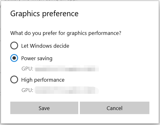 change graphics settings to power saving
