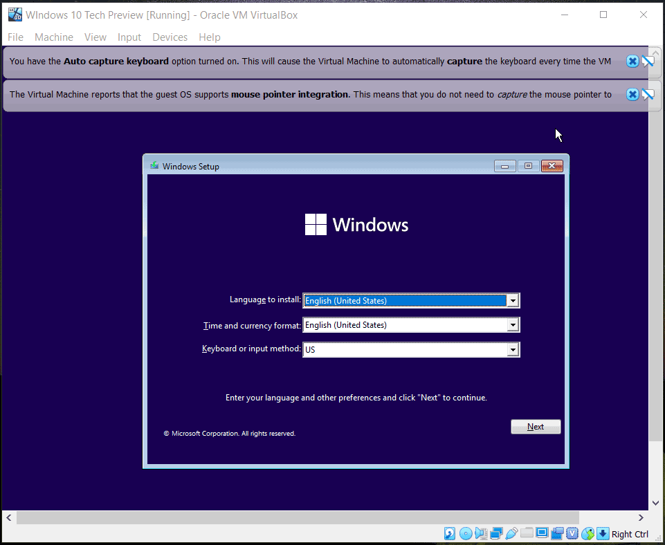 installing Windows 10 Tech Preview