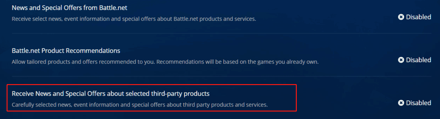 disable enable receive news and special offers