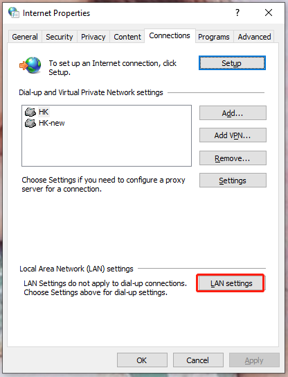 ضرب إعدادات LAN