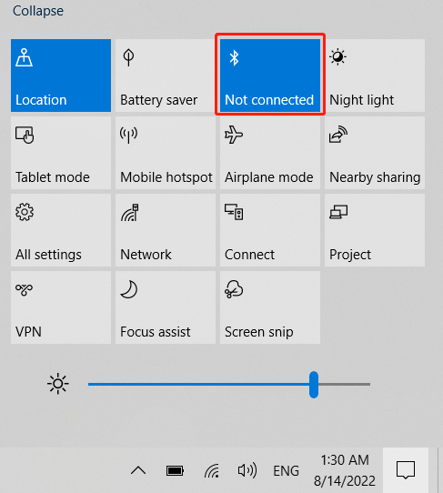 check Bluetooth in the taskbar