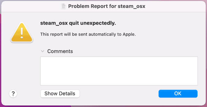 Steam quit unexpectedly Mac