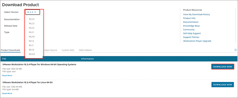 Download and Install VMware Workstation Player/Pro (16/15/14) 3 click the DOWNLOAD NOW button buuton