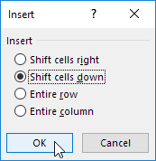 check Shift cells down
