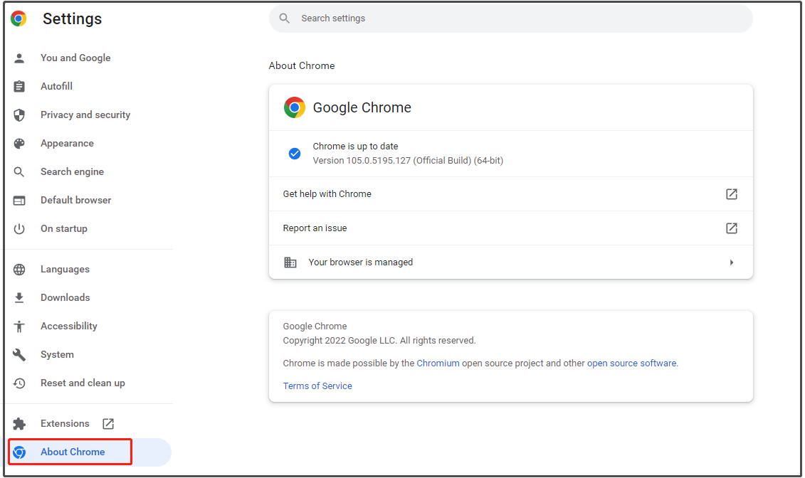 check for Google Chrome updates