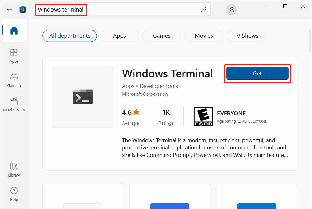 get Windows Terminal from Microsoft Store
