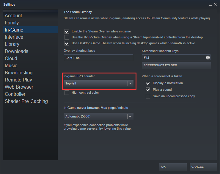 open the In-game FPS counter dropdown menu