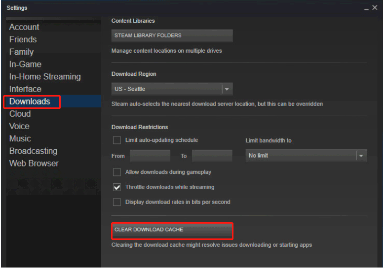 clear cache on Steam