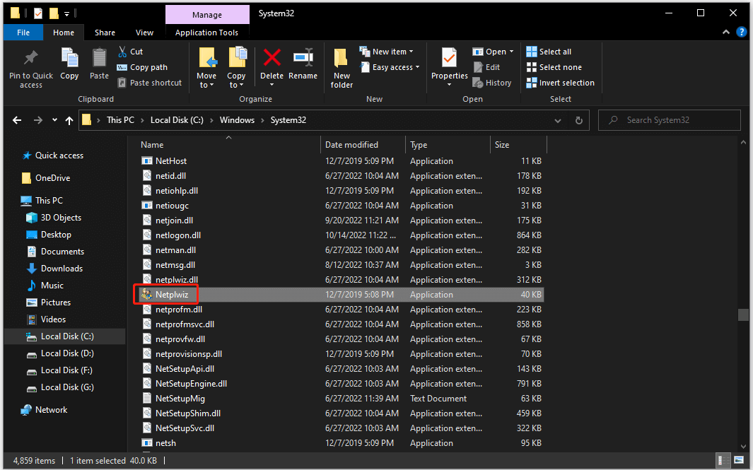 open netplwiz application