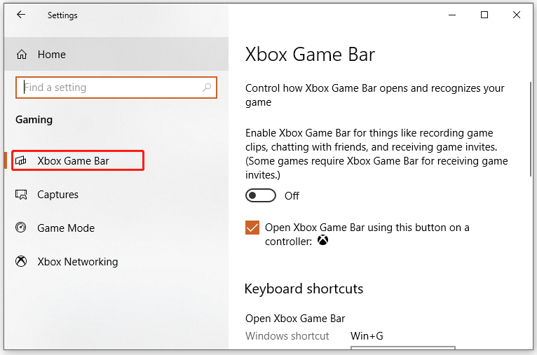 turn off Xbox Game Bar