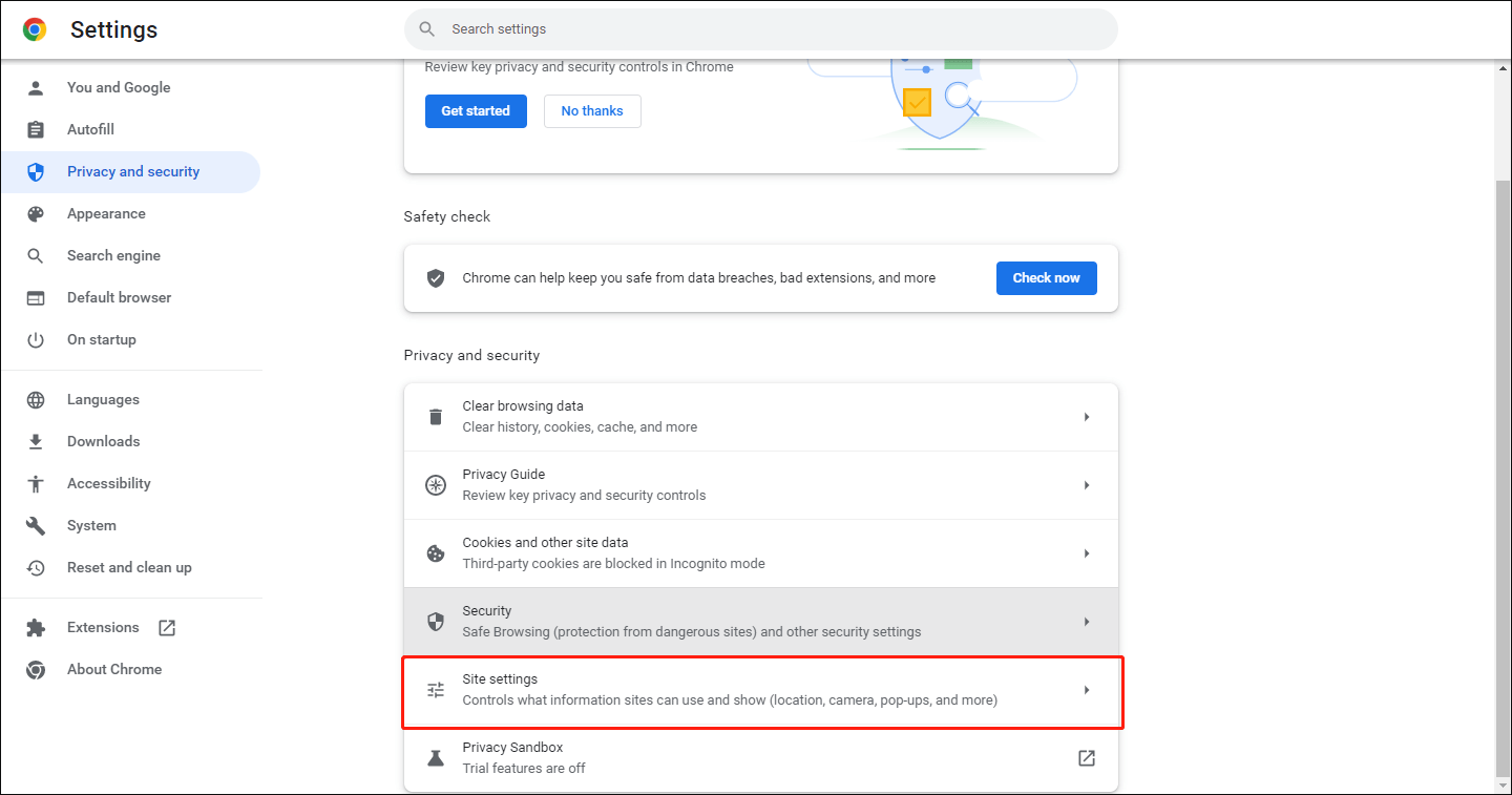 choose Site settings