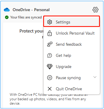 choose the icon to open OneDrive Settings
