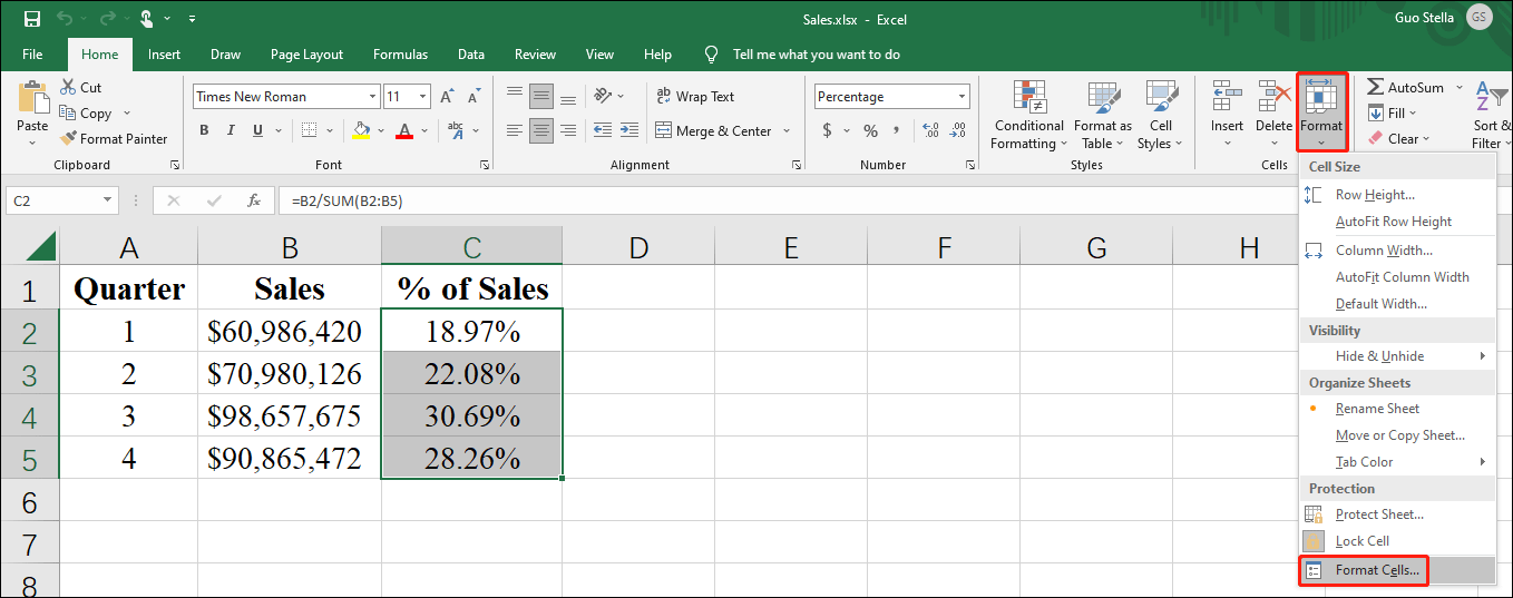 click Format Cells
