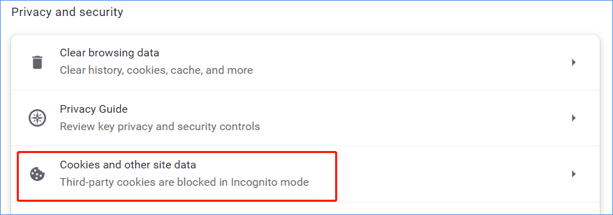 clear cookies and other site data