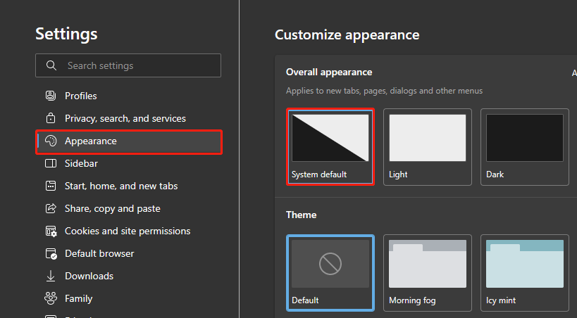 select System default