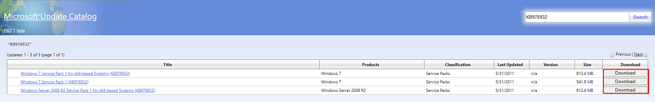 Windows 7 Service Pack 1 KB976932