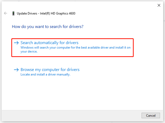 choose Search automatically for drivers