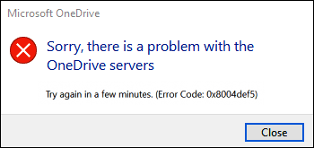 OneDrive error code 0x8004def5