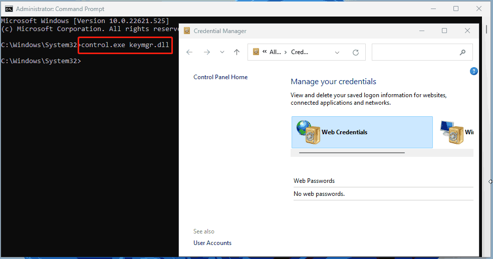open Credential Manager via CMD