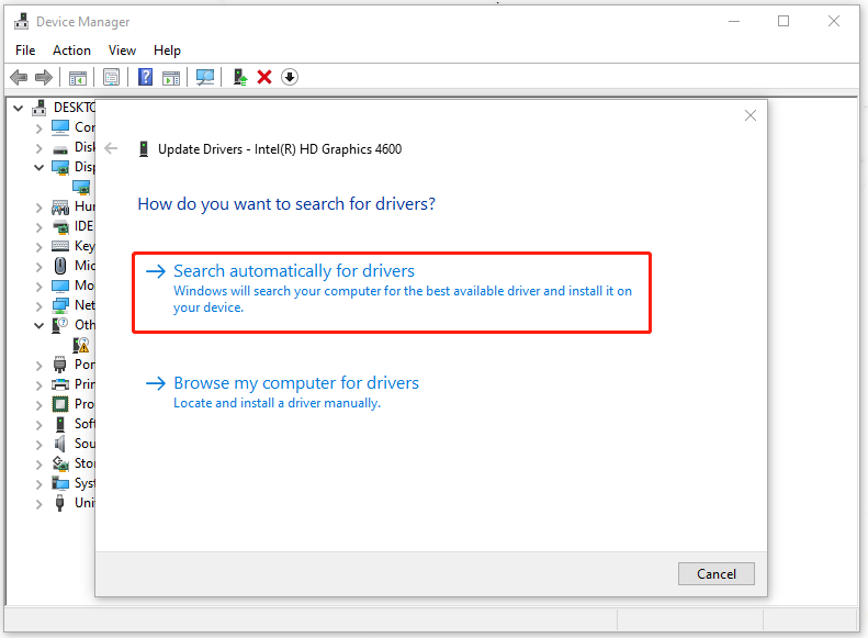 choose Search automatically for drivers