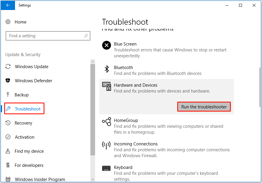 run the troubleshooter 