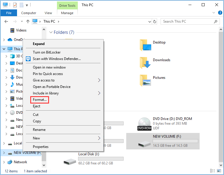 reformatar a unidade flash USB no File Explorer