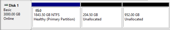 dois espaços não alocados no disco MBR de 3 TB