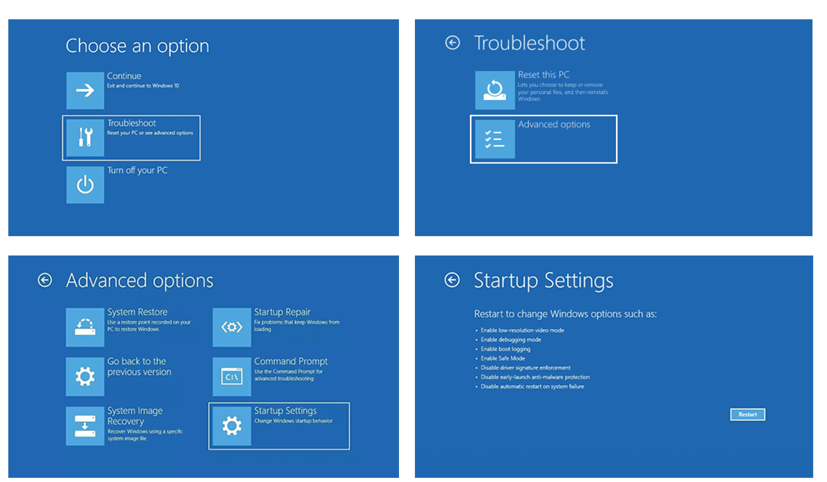 Configurações de inicialização do Windows 10