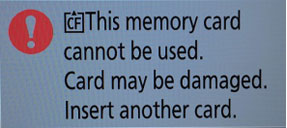 Este cartão de memória não pode ser usado