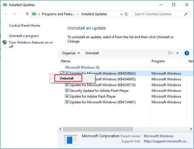 desinstalar a atualização do Windows KB