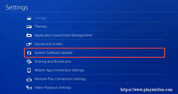 Selecione System Software Update PS4