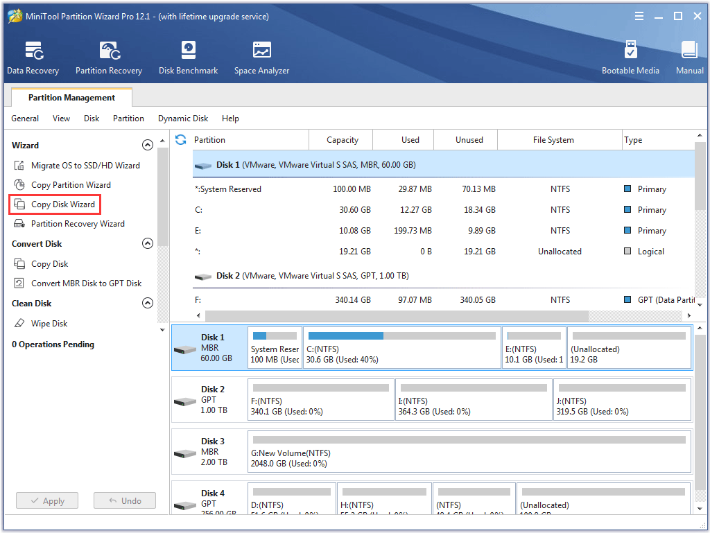ativar o recurso Copy Disk Wizard
