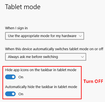 Mostrar ícones no modo tablet