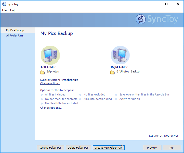 execute a sincronização de pastas com o SyncToy